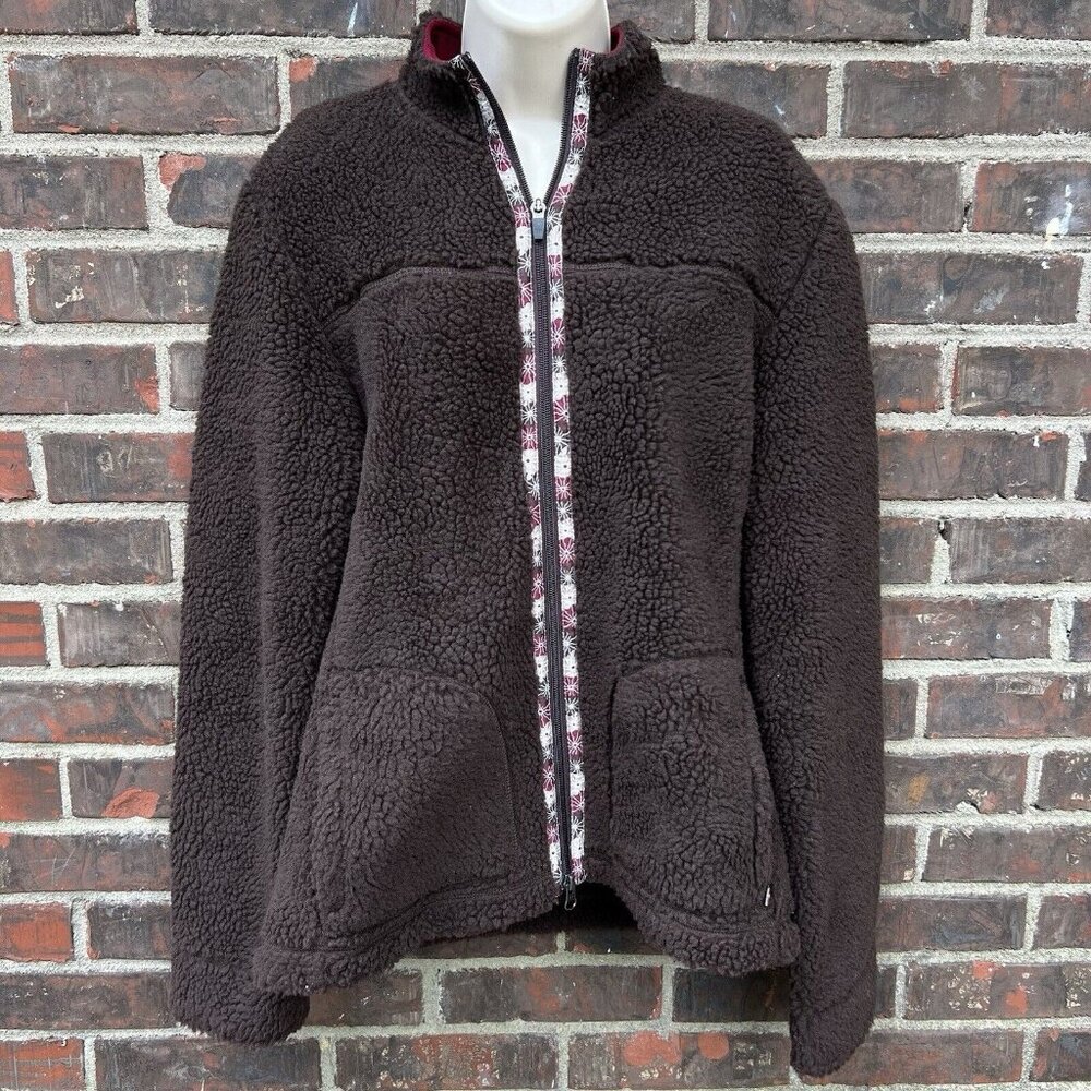 Horny Toad Size L Brown Fuzzy Fleece Full Zip Long Sleeve Jacket